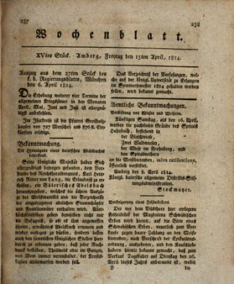 Wochenblatt (Oberpfälzisches Wochenblat) Freitag 15. April 1814