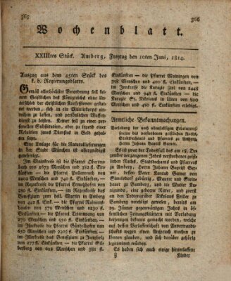 Wochenblatt (Oberpfälzisches Wochenblat) Freitag 10. Juni 1814