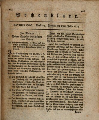 Wochenblatt (Oberpfälzisches Wochenblat) Freitag 15. Juli 1814