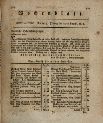 Wochenblatt (Oberpfälzisches Wochenblat) Freitag 12. August 1814