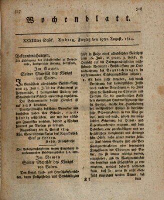 Wochenblatt (Oberpfälzisches Wochenblat) Freitag 19. August 1814