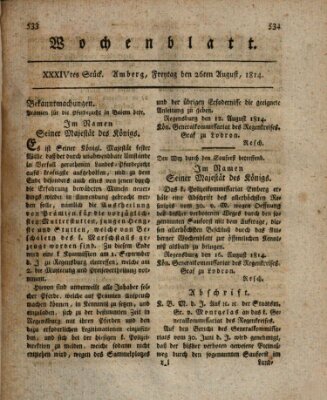 Wochenblatt (Oberpfälzisches Wochenblat) Freitag 26. August 1814