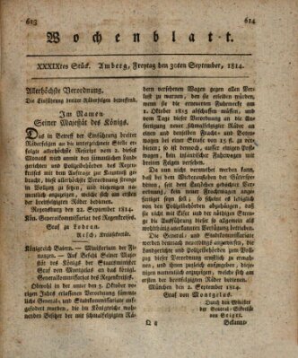 Wochenblatt (Oberpfälzisches Wochenblat) Freitag 30. September 1814