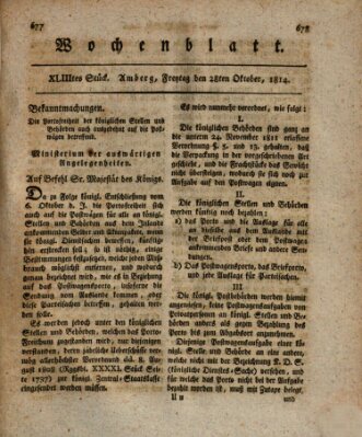 Wochenblatt (Oberpfälzisches Wochenblat) Freitag 28. Oktober 1814