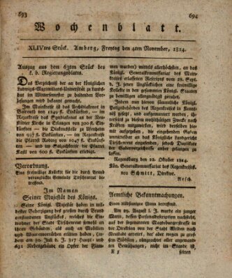 Wochenblatt (Oberpfälzisches Wochenblat) Freitag 4. November 1814