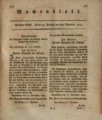 Wochenblatt (Oberpfälzisches Wochenblat) Freitag 9. Dezember 1814