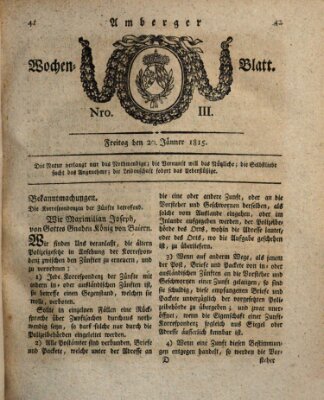 Amberger Wochenblatt (Oberpfälzisches Wochenblat) Freitag 20. Januar 1815