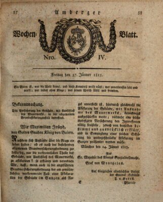 Amberger Wochenblatt (Oberpfälzisches Wochenblat) Freitag 27. Januar 1815