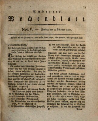 Amberger Wochenblatt (Oberpfälzisches Wochenblat) Freitag 3. Februar 1815