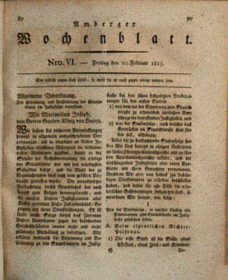 Amberger Wochenblatt (Oberpfälzisches Wochenblat) Freitag 10. Februar 1815