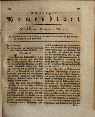 Amberger Wochenblatt (Oberpfälzisches Wochenblat) Freitag 3. März 1815