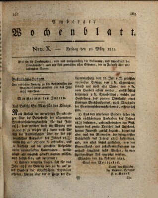 Amberger Wochenblatt (Oberpfälzisches Wochenblat) Freitag 10. März 1815