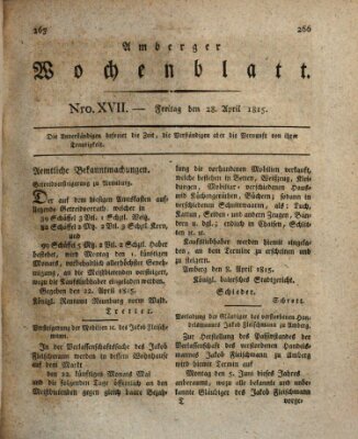 Amberger Wochenblatt (Oberpfälzisches Wochenblat) Freitag 28. April 1815