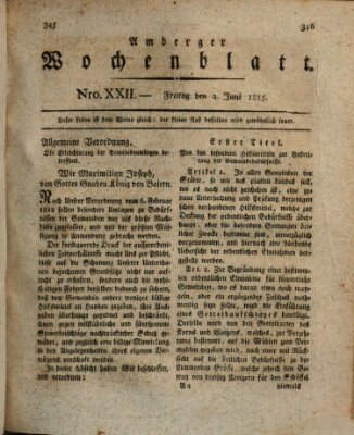 Amberger Wochenblatt (Oberpfälzisches Wochenblat) Freitag 2. Juni 1815