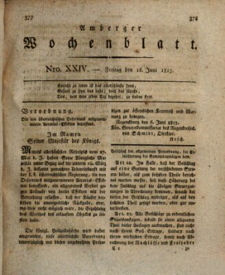 Amberger Wochenblatt (Oberpfälzisches Wochenblat) Freitag 16. Juni 1815