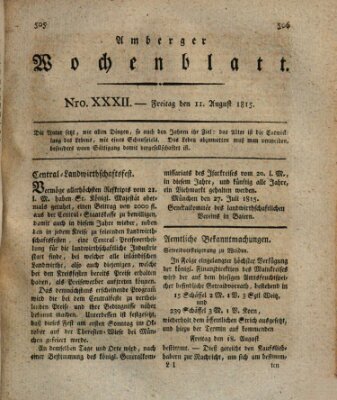 Amberger Wochenblatt (Oberpfälzisches Wochenblat) Freitag 11. August 1815