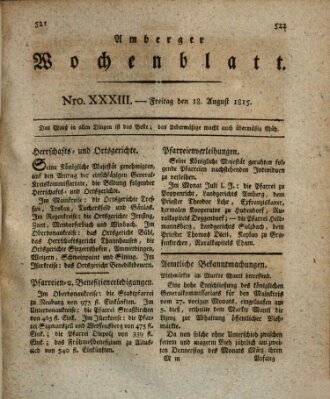 Amberger Wochenblatt (Oberpfälzisches Wochenblat) Freitag 18. August 1815