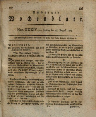 Amberger Wochenblatt (Oberpfälzisches Wochenblat) Freitag 25. August 1815