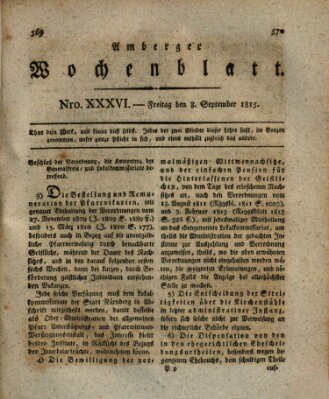 Amberger Wochenblatt (Oberpfälzisches Wochenblat) Freitag 8. September 1815