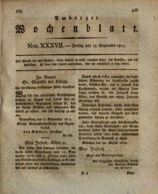 Amberger Wochenblatt (Oberpfälzisches Wochenblat) Freitag 15. September 1815