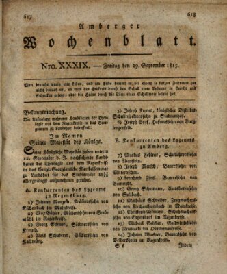 Amberger Wochenblatt (Oberpfälzisches Wochenblat) Freitag 29. September 1815