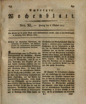 Amberger Wochenblatt (Oberpfälzisches Wochenblat) Freitag 6. Oktober 1815