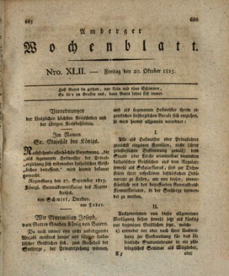 Amberger Wochenblatt (Oberpfälzisches Wochenblat) Freitag 20. Oktober 1815