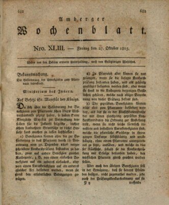 Amberger Wochenblatt (Oberpfälzisches Wochenblat) Freitag 27. Oktober 1815