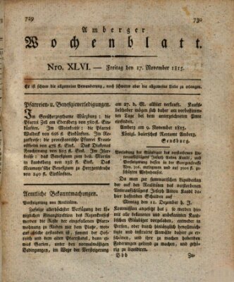 Amberger Wochenblatt (Oberpfälzisches Wochenblat) Freitag 17. November 1815