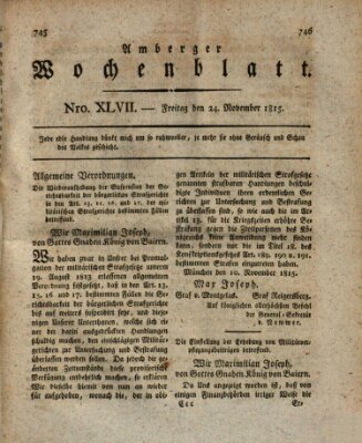 Amberger Wochenblatt (Oberpfälzisches Wochenblat) Freitag 24. November 1815