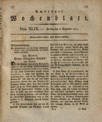 Amberger Wochenblatt (Oberpfälzisches Wochenblat) Freitag 8. Dezember 1815