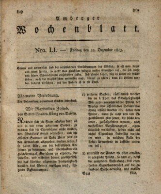 Amberger Wochenblatt (Oberpfälzisches Wochenblat) Freitag 22. Dezember 1815