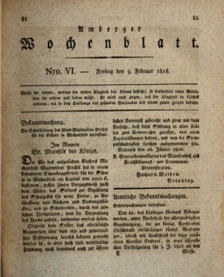 Amberger Wochenblatt (Oberpfälzisches Wochenblat) Freitag 9. Februar 1816