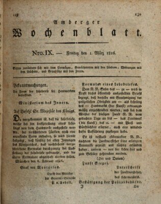 Amberger Wochenblatt (Oberpfälzisches Wochenblat) Freitag 1. März 1816