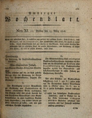 Amberger Wochenblatt (Oberpfälzisches Wochenblat) Freitag 15. März 1816