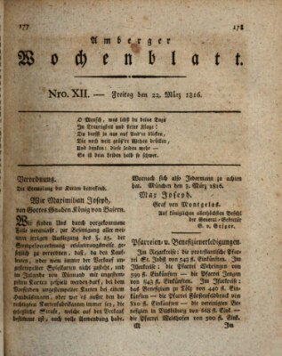 Amberger Wochenblatt (Oberpfälzisches Wochenblat) Freitag 22. März 1816