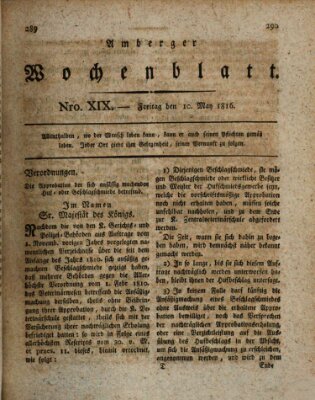 Amberger Wochenblatt (Oberpfälzisches Wochenblat) Freitag 10. Mai 1816