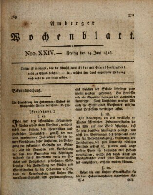 Amberger Wochenblatt (Oberpfälzisches Wochenblat) Freitag 14. Juni 1816