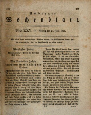 Amberger Wochenblatt (Oberpfälzisches Wochenblat) Freitag 21. Juni 1816