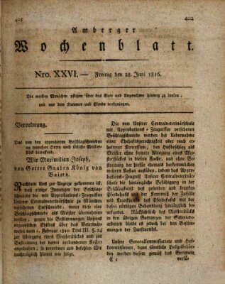 Amberger Wochenblatt (Oberpfälzisches Wochenblat) Freitag 28. Juni 1816