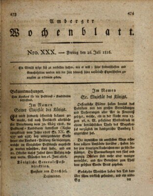 Amberger Wochenblatt (Oberpfälzisches Wochenblat) Freitag 26. Juli 1816