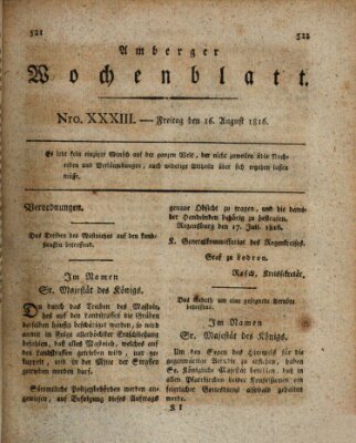 Amberger Wochenblatt (Oberpfälzisches Wochenblat) Freitag 16. August 1816