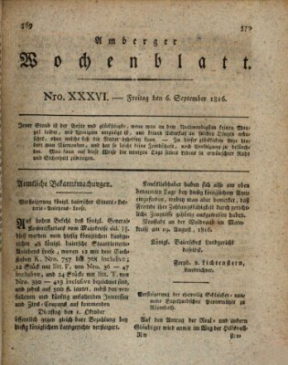 Amberger Wochenblatt (Oberpfälzisches Wochenblat) Freitag 6. September 1816