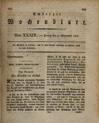 Amberger Wochenblatt (Oberpfälzisches Wochenblat) Freitag 27. September 1816