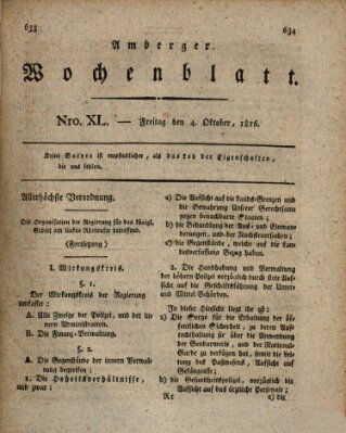 Amberger Wochenblatt (Oberpfälzisches Wochenblat) Freitag 4. Oktober 1816