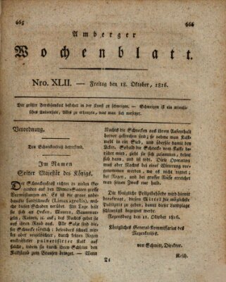 Amberger Wochenblatt (Oberpfälzisches Wochenblat) Freitag 18. Oktober 1816