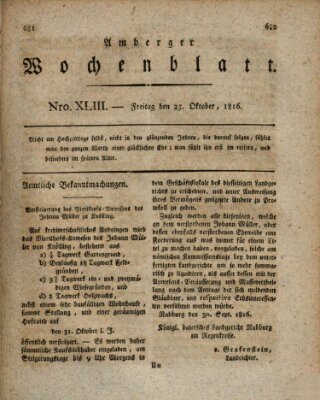 Amberger Wochenblatt (Oberpfälzisches Wochenblat) Freitag 25. Oktober 1816