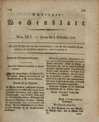 Amberger Wochenblatt (Oberpfälzisches Wochenblat) Freitag 8. November 1816