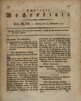 Amberger Wochenblatt (Oberpfälzisches Wochenblat) Sonntag 24. November 1816