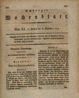 Amberger Wochenblatt (Oberpfälzisches Wochenblat) Freitag 20. Dezember 1816